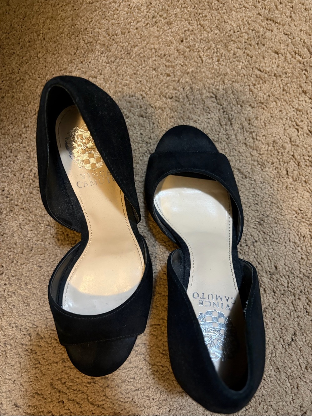 Vince Camuto Black Suede D'Orsay Open-Toe Heels